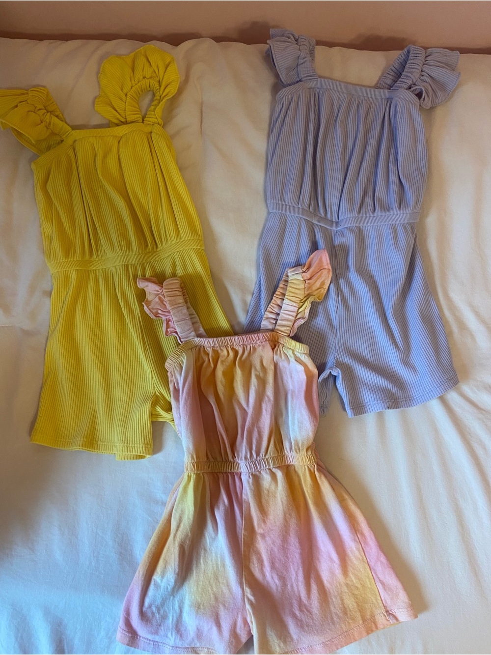 Old Navy Yellow, Lavender & Pastel Tie-Dye Romper Trio